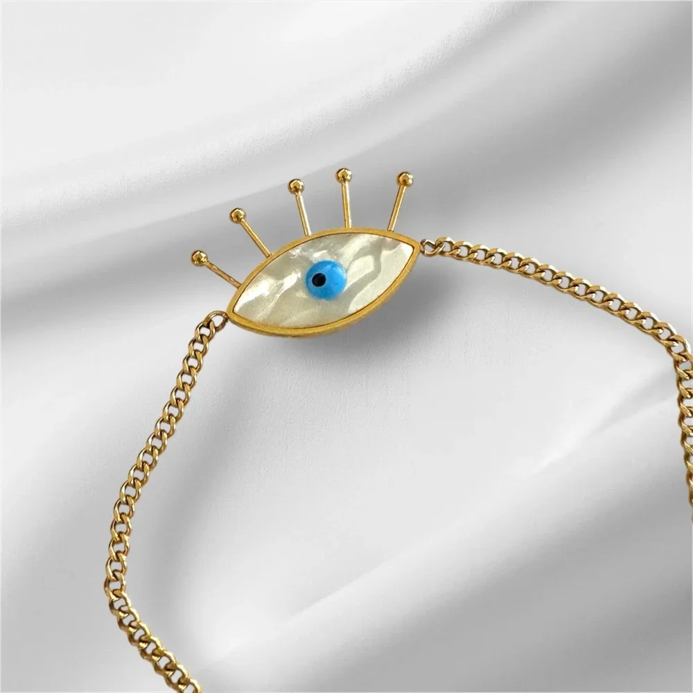 Gold Plated Evil Eye Bracelet with Mother of Pearl - Picture 2 of 4